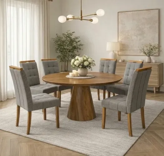 Mesa Verona Redonda 130 com 6 Cadeiras Toscana