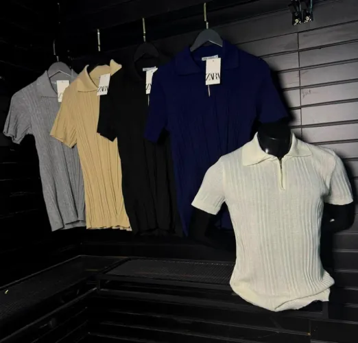 Camisas da zara modelos polo com zíper regulador texturizadas super confortável