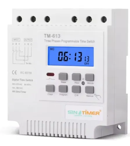 Interruptor temporizador programável semanal trifásico manual 380v - 415v 16A