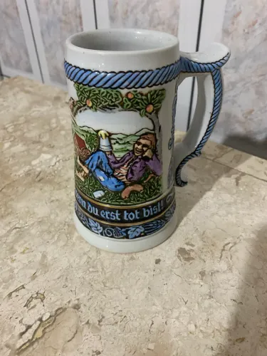 Caneca Alemã Antiga De Cerveja Em Cerâmica Relevo Vintage
