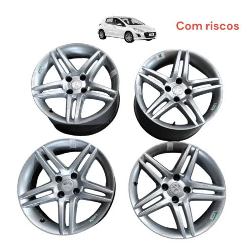 Jogo Roda Aro 17 Peugeot 308 4x108 Com Riscos Prata
