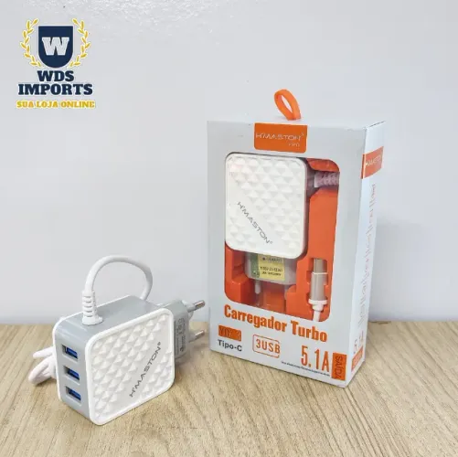 Carregador De Celular Rápido 3 portas USB Tipo C 