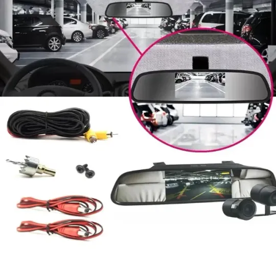 Espelho Retrovisor LCD com Câmera de Ré Automotiva universal 