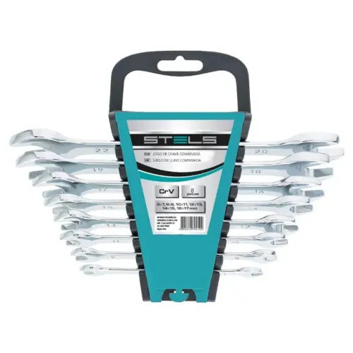 JOGO DE CHAVE FIXA, CRV, 6 x 7 ATE 20 X 22 MM, 8 PEÇAS STELS