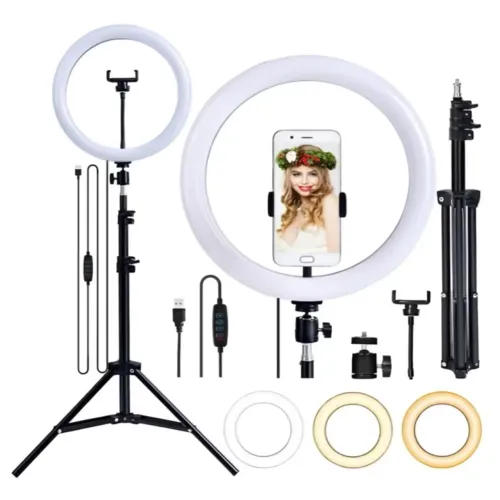 Iluminador Ring Light 10cm com Tripé de 2,10m