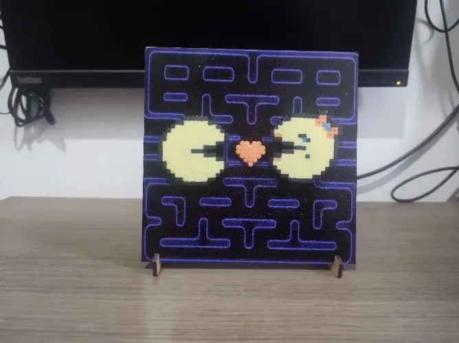 Placa Decorativa 3D - Quadro Pac-Man namorados