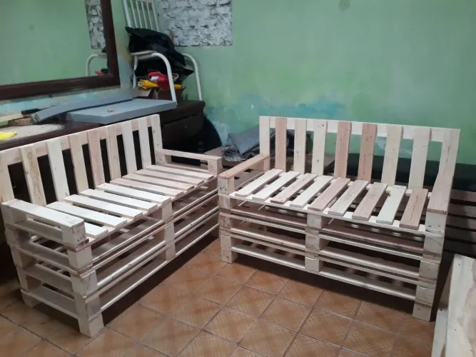 Conjunto de Sofás de Paletes Artesanal
