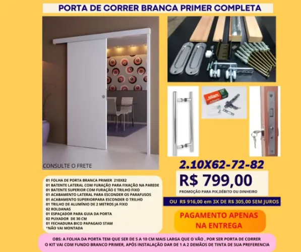 Porta de Correr Completa Modelo House 2.10x82 - Pagamento apenas na entrega - frete a/c