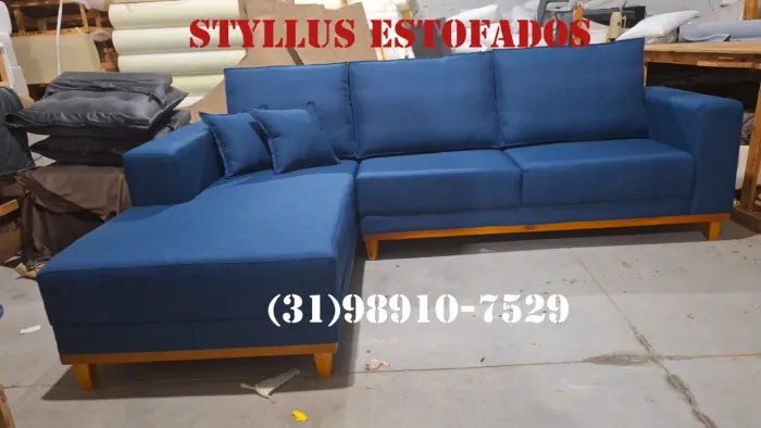 Sofá de Canto Estofado Azul de luxo