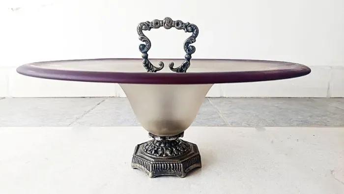 ANTIGO CENTRO DE MESA CRISTAL ITALIANO DE MURANO E BRONZE; DESIGN ART DECO, PEÇA ÚNICA: