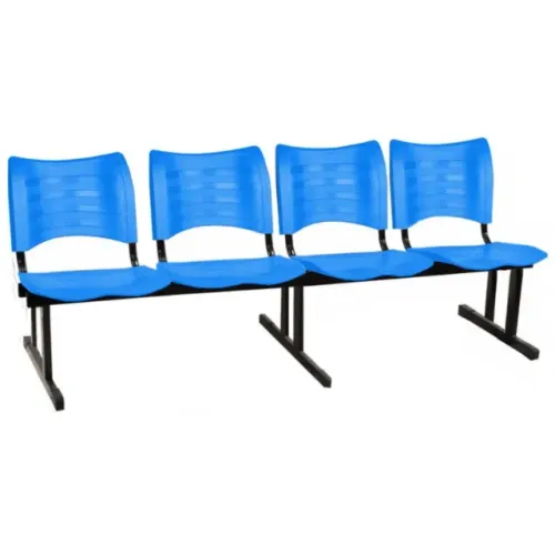 Cadeira Longarina Plástica 4 Lugares Cor Azul Estrutura Reforçada Conforto Modelo 34198