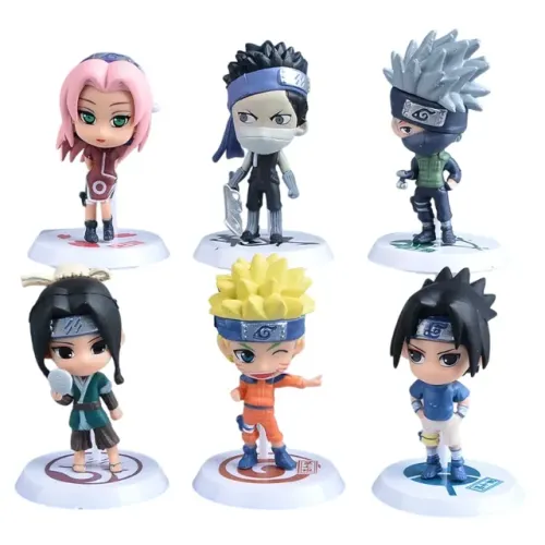 Kit 6 Bonecos - Naruto, Sasuke, Sakura, Kakashi, Haku e Zabuza - Miniaturas Pçs Shippuden