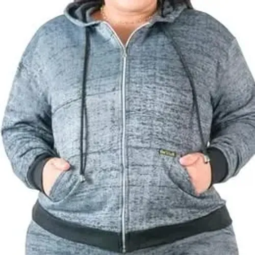 Jaqueta com Capuz Catwalk Feminina Preto Rajado - Tamanho M