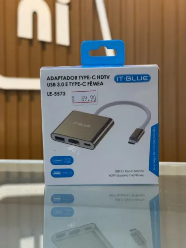 Adaptador Type-C Hdmi USB 3.0 e Type-C Femea IT-BLUE
