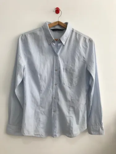 Camisa Azul Claro Listrada Zara - Feminina