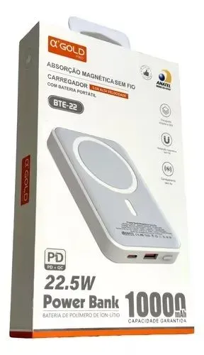 Power Bank 10000 mAh com Carregamento Magnético Sem Fio - Novo