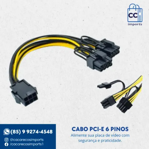 Cabo Adaptador PCI-e 6 Pinos Macho para 2x PCI-e (6+2) 8 Pinos para GPU - 20cm