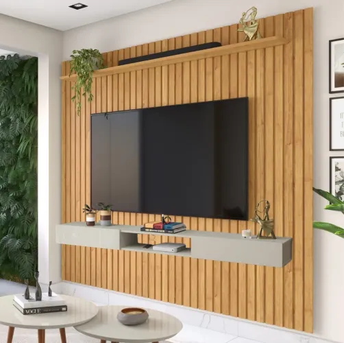 Painel Ripado até 55? Impacto 1.4 Cinamono + Nicho Impacto 1.2 Off White