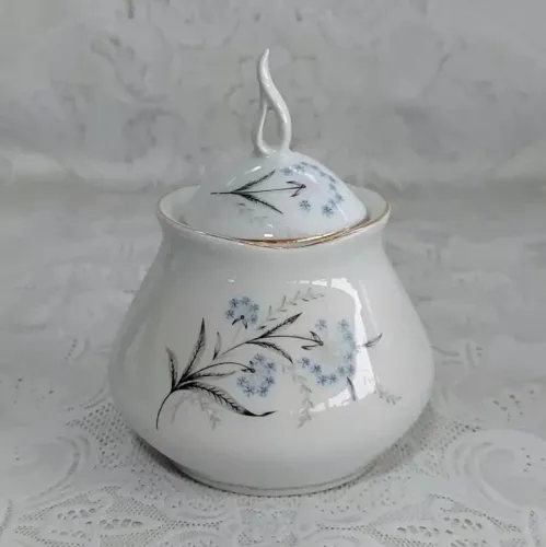 Açucareiro Em Porcelana Real Flor Azul E Friso Ouro Déc 70
