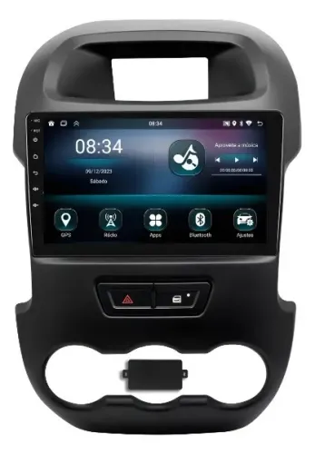 Central Multimídia Android 9 Pol. Carplay e a. Auto sem fio Ranger 2012 a 2015
