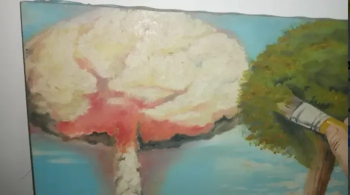Quadro Antigo Óleo Sobre Tela Árvore E Pacifismo 