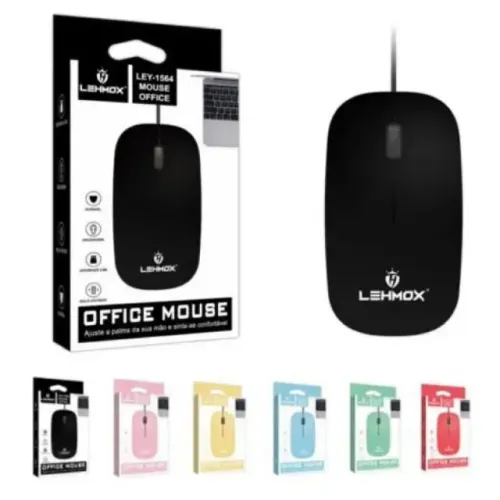 MOUSE SLIM COM FIO COLORIDO LEHMOX
