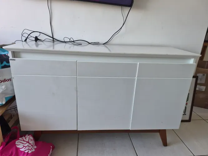 Buffet Aparador Branco 3 Portas Pé Palito - Imcal - Retrô
