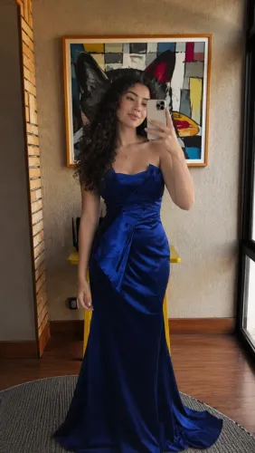 Vestido de Festa Azul Royal em Cetim