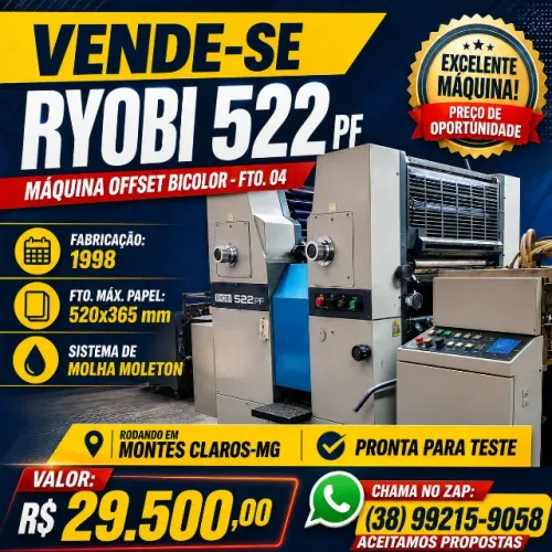 ?VENDE-SE MAQUINA OFF SET RYOBI 522 PF - BICOLOR - FTO. 04 - EXCELNTE ESTADO - PRONTA PARA