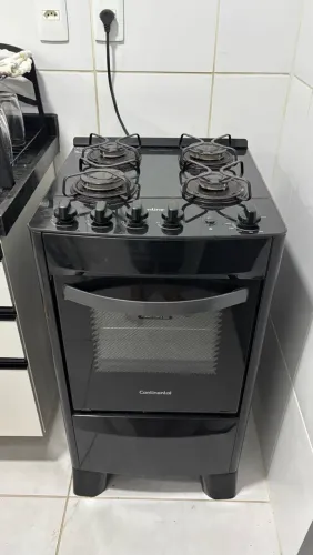 Fogão 4 bocas Continental Preto com tampo de vidro