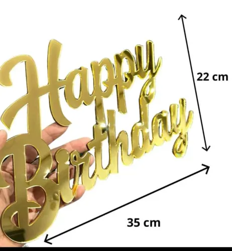 Happy Birthday em acrílico dourado