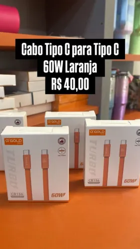 Cabo tipo C para tipo C / 60W / Laranja / Loja física / Produto novo
