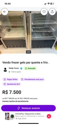 Vendo frezer quente e frio gelo par