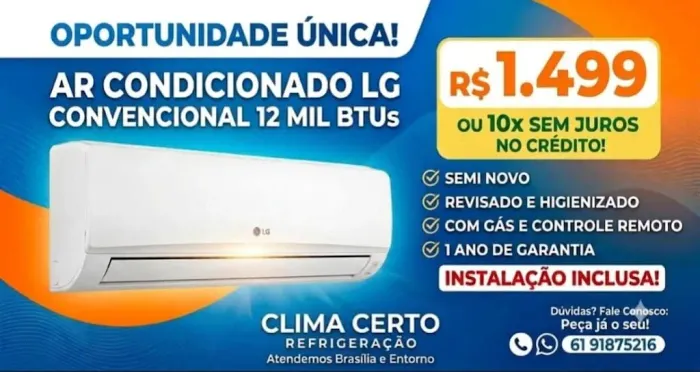 Ar Condicionado LG 12000 BTUs c/ 1 Ano de Garantia - 10x Sem Juros