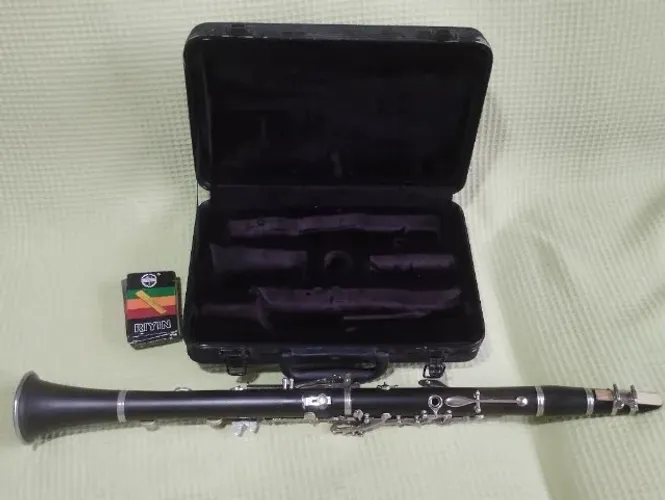 Clarinete Shelter Sib 17 chaves usado, com maleta e 9 palhetas