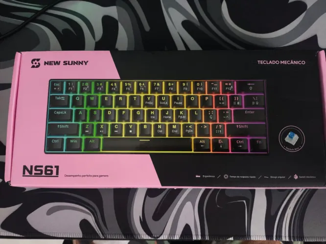 Teclado Gamer New Sunny NS61 switch blue, Cabo USB-C, RGB, preto, 60%
