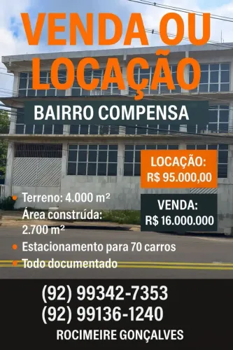 Imóvel para aluguel com 2700 metros quadrados em Compensa - Manaus - AM