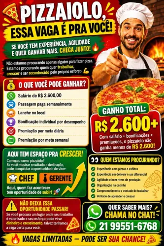 Pizzaiolo - recreio R$ 2600