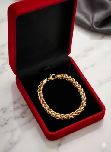 Pulseira Masculina Elo Trançado Baiano - Banhada a Ouro 18k