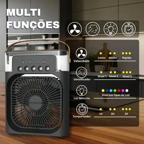Mini ventilador - umidificador de ar portátil - 3 funções - entrega imediata