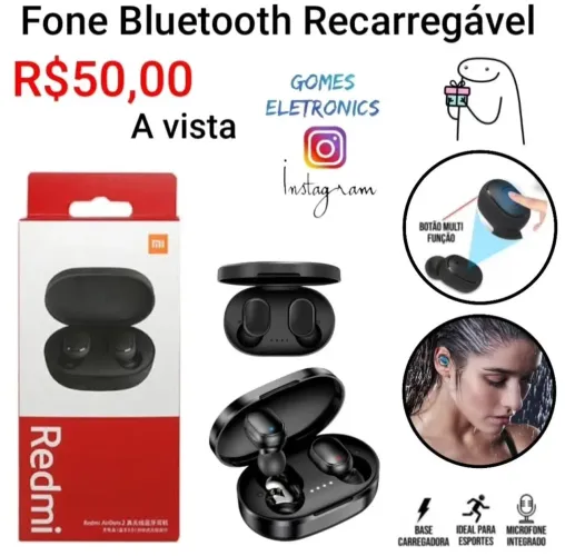 Fone Bluetooth Xiaomi Redmi Airdots pequeno e discreto  Recarregável ( Loja Fisica )<br>