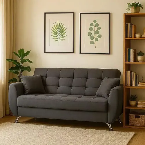 Sofá 3 Lugares Larissa Suede Cinza - Modern VALOR PROMOCIONAL AVISTA
