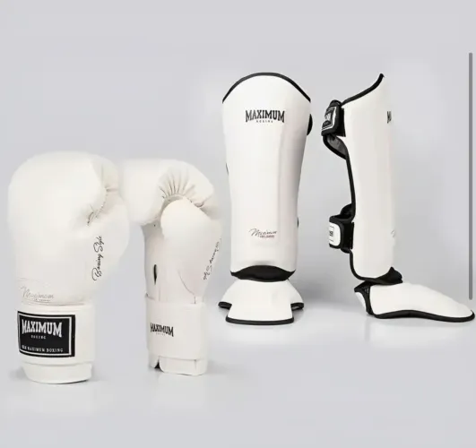 kit maximum luva e caneleira (muay thai/boxe)