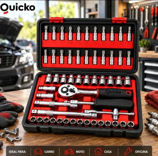 Kit de Ferramentas Quicko com 46 Peças e Catraca para Carro e Casa