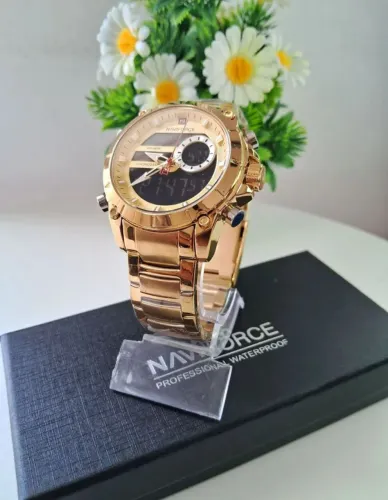 Original/ Prova dágua/ Relógio Naviforce 9163 - Masculino Dourado Digital