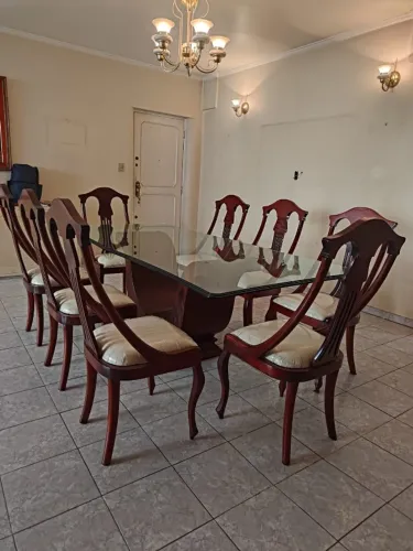 MESA DE JANTAR MADEIRA E VIDRO + 8 CADEIRAS | CONJUNTO COMPLETO