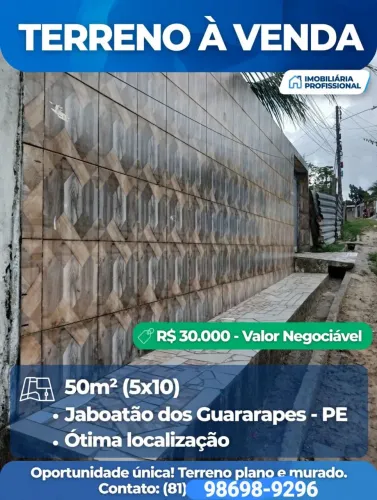 Terreno a venda 50m (5×10) 30.000