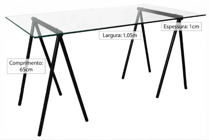 MESA Escrivaninha de Vidro Cavalete + Vidro tok stok