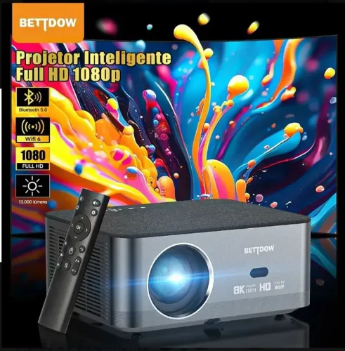 Projetor Bettdow Smart Wifi6 4K Full HD 1080p 15000lm Android LED Preto