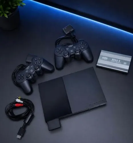 Ps2 desbloq + HD c 120 jogos + 2 controles
